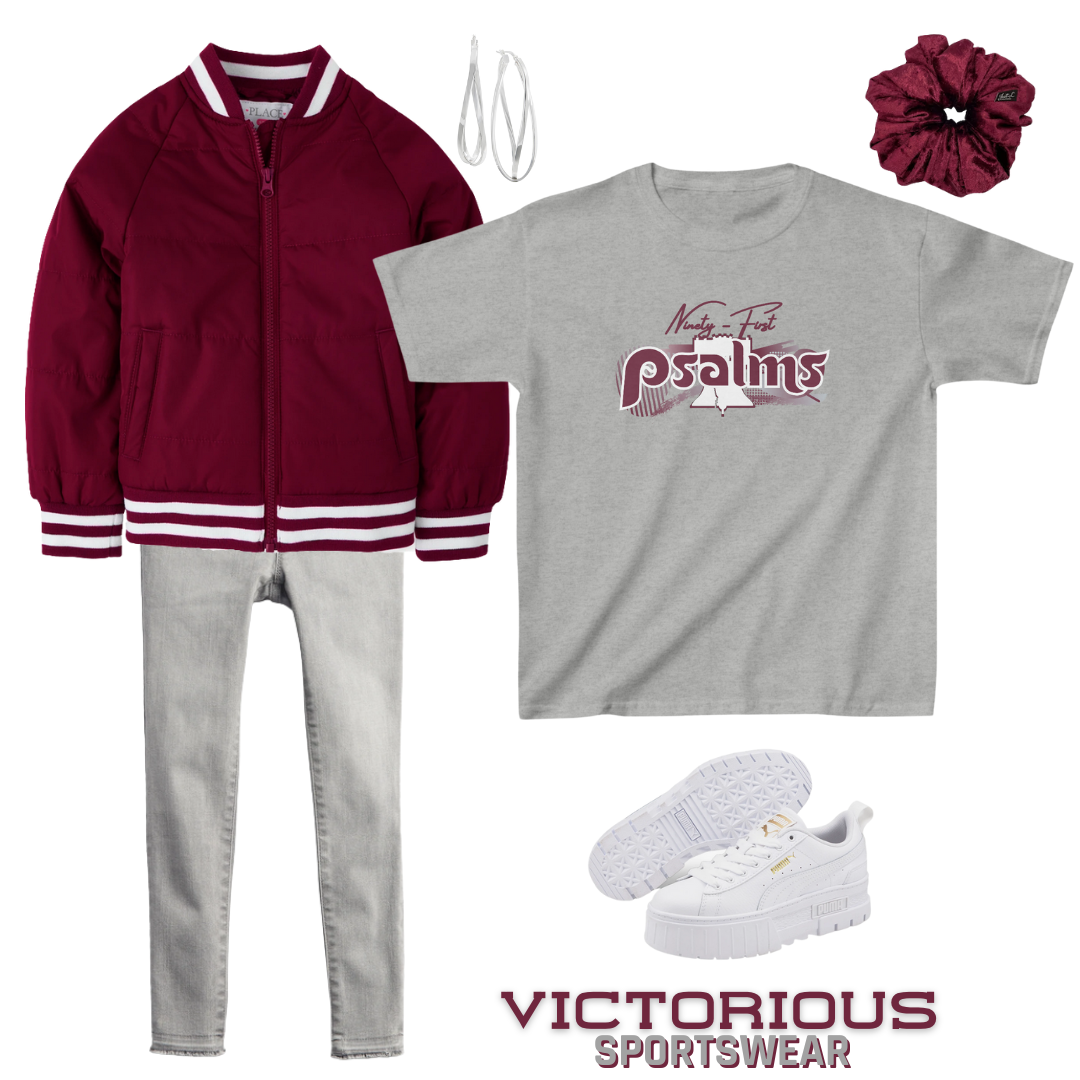 Phillies Ninety First Psalms Vibez Throwback Tee- Girls (Grey)