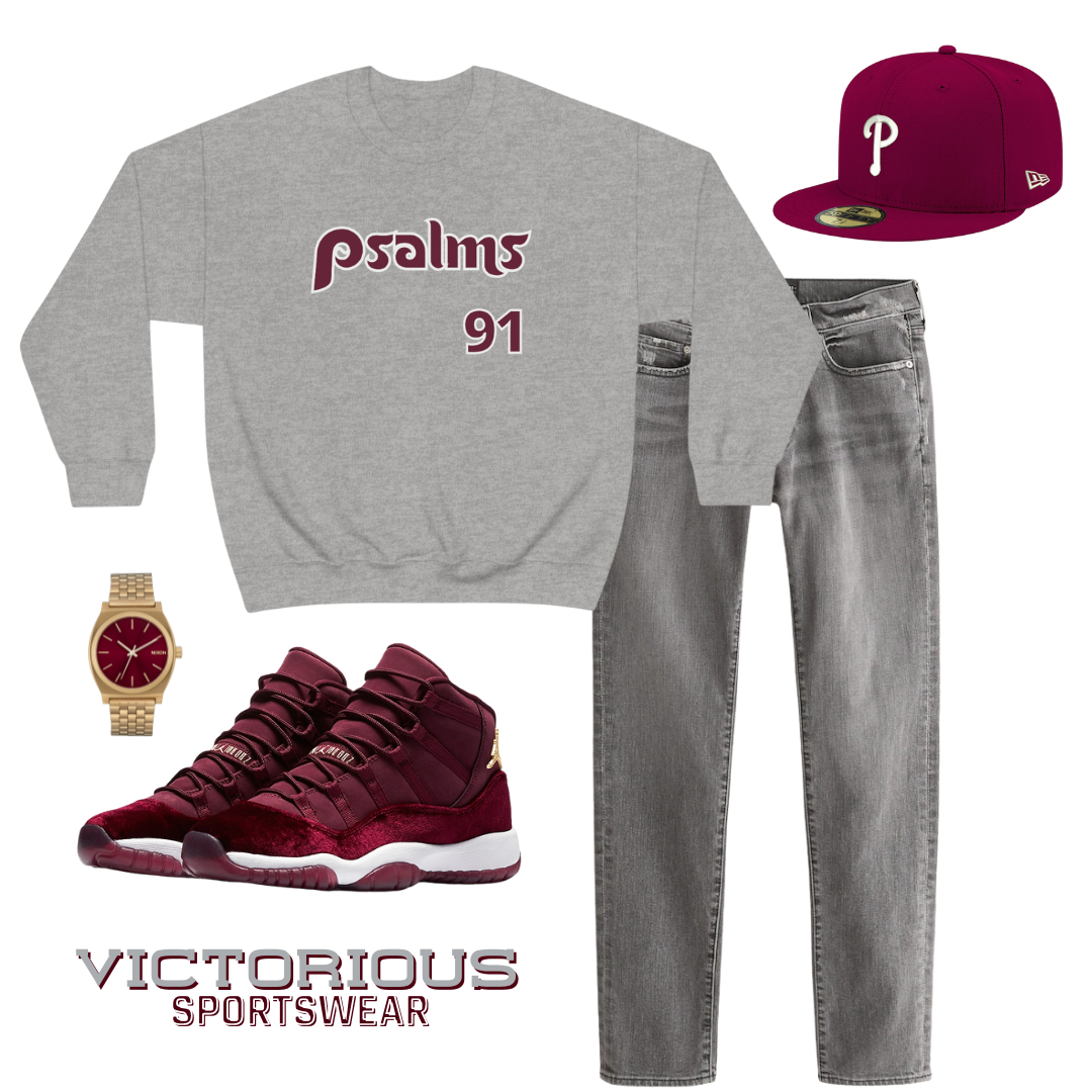 Phillies Psalms 91 Throwback Sweatshirt (Grey)